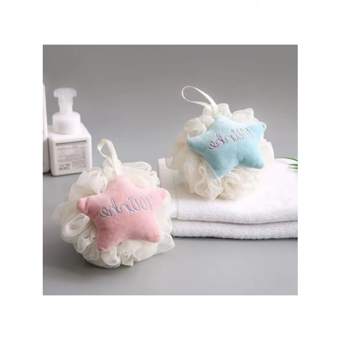 2 Adet Renkli Yıldız Desenli Ponponlu Banyo Lifi Seti