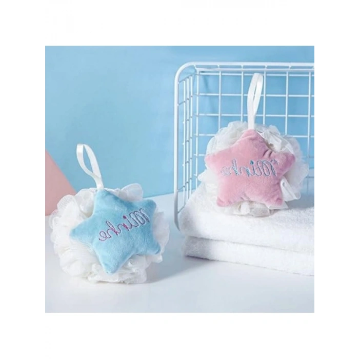 2 Adet Renkli Yıldız Desenli Ponponlu Banyo Lifi Seti