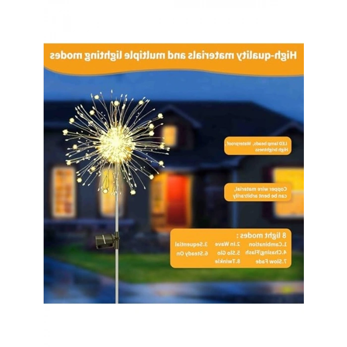 2 adet solar priz, bahçe lambası, 150 LED, dış mekan için, 8 mod, güneş enerjili lambalar, hava koşullarına dayanıklı, havai fişek, karahindiba, solar lamba, dış mekan, bahçe, yol, çim,          [Enerji Sınıfı A]