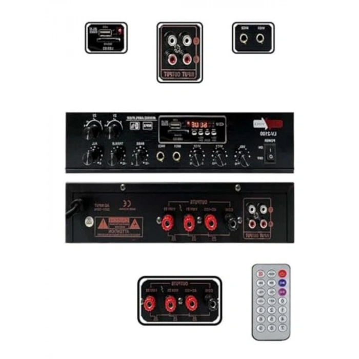 2 Bölgeli Stereo Anfi, 100W Güç, USB ve Bluetooth ile Uyumlu