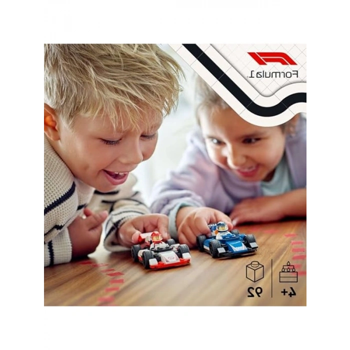 2 F1 Pilotu Minifigürü ile F1 Yarış Arabaları Seti, 4 Yaş ve Üzeri için (92 Parça)