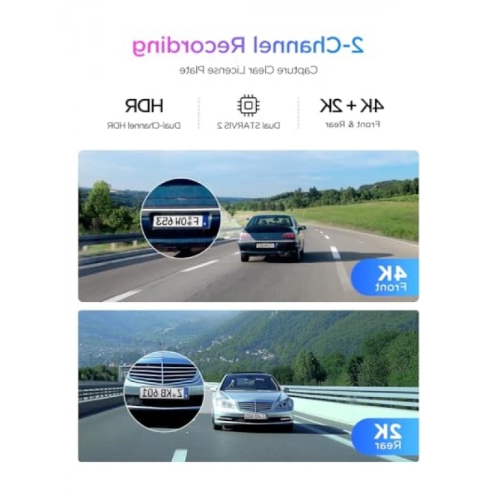2 Kameralı Araç Kamerası - 4K Ön ve Arka Çekim