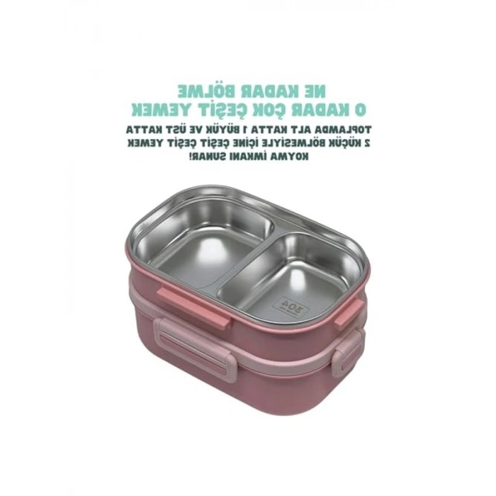 2 Katlı 3 Bölmeli Paslanmaz Çelik Sefer Tası, 1650ml