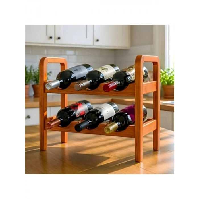 2 Katlı Ahşap Şaraplık, Modern Tasarım, Şişe Rafı