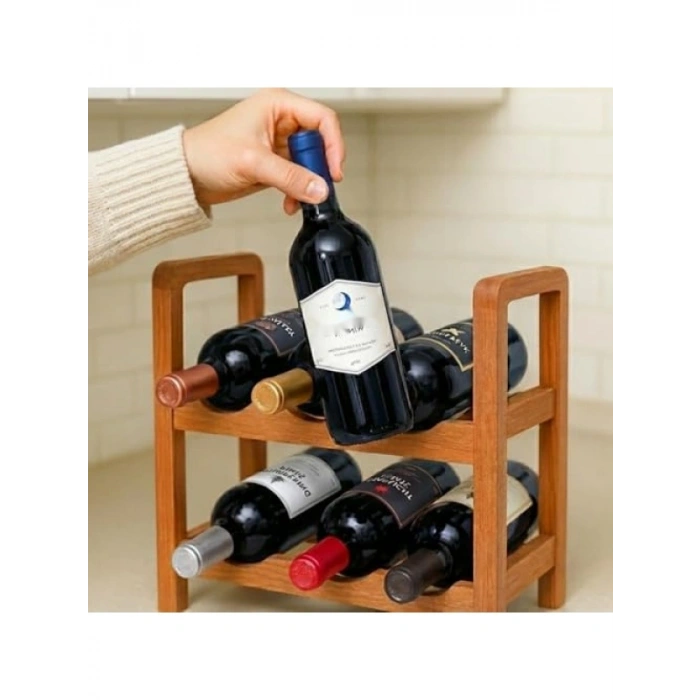 2 Katlı Ahşap Şaraplık, Modern Tasarım, Şişe Rafı