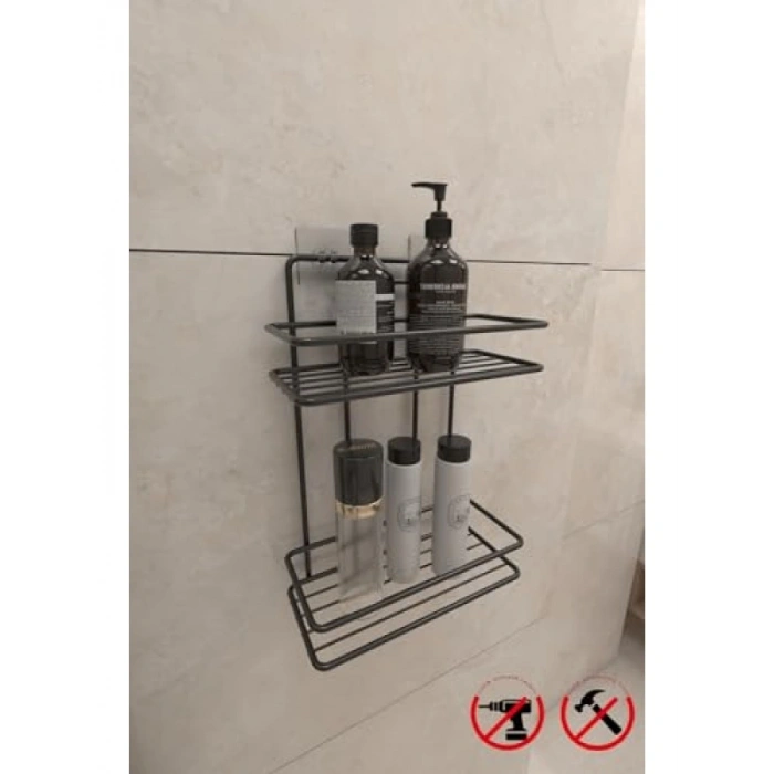 2 Katlı Düz Şampuanlık - Paslanmaz Siyah