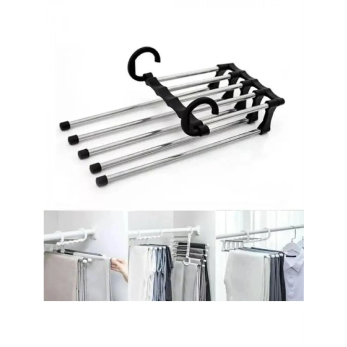 2 Katlı Katlanabilir 5li Pantolon Askısı - Siyah