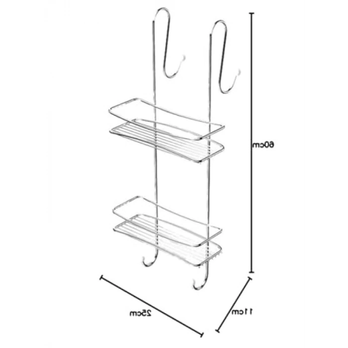 2 Katlı Krom Duş Rafı Sabunluk - 11x25x60 cm