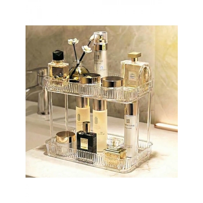 2 Katlı Şeffaf Makyaj Organizeri, Kozmetik Aksesuar Düzenleyici