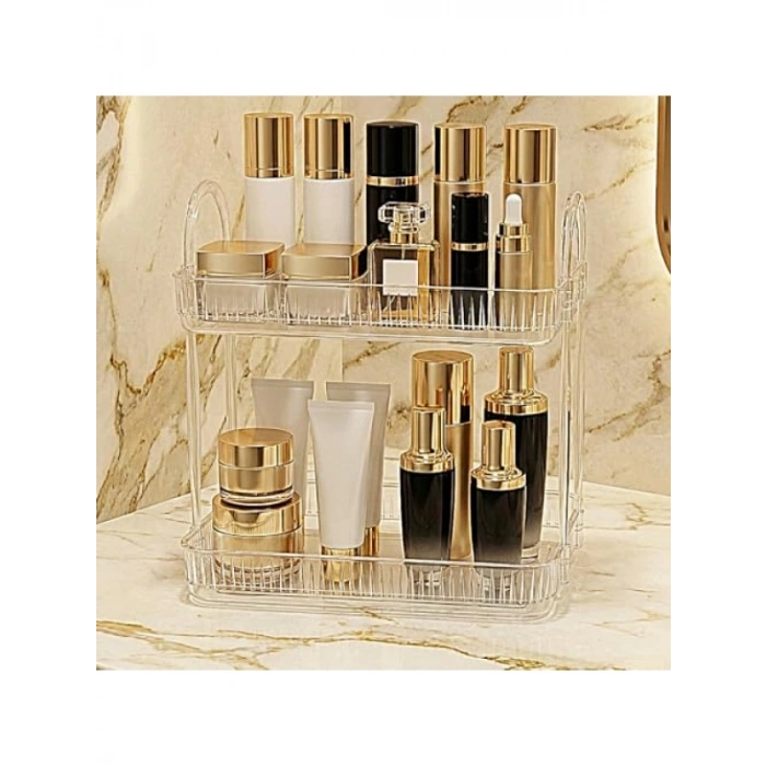 2 Katlı Şeffaf Makyaj Organizeri, Kozmetik Aksesuar Düzenleyici
