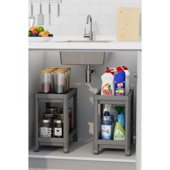 2 Katlı Tekerlekli Banyo Mutfak Rafı, Pratik ve Kullanışlı
