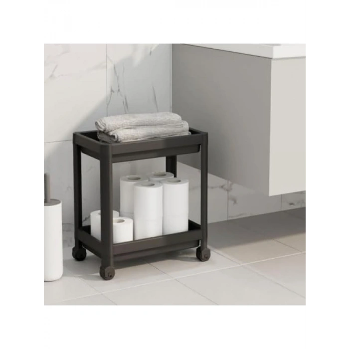 2 Katlı Tekerlekli Depolama Rafı, 40x36x23 cm, Siyah