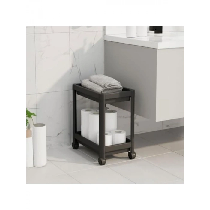 2 Katlı Tekerlekli Depolama Rafı, 40x36x23 cm, Siyah