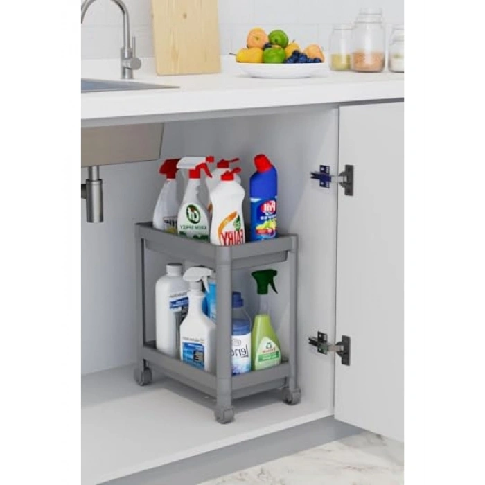 2 Katlı Tekerlekli Düzenleyici Raf - Mutfak ve Banyo için