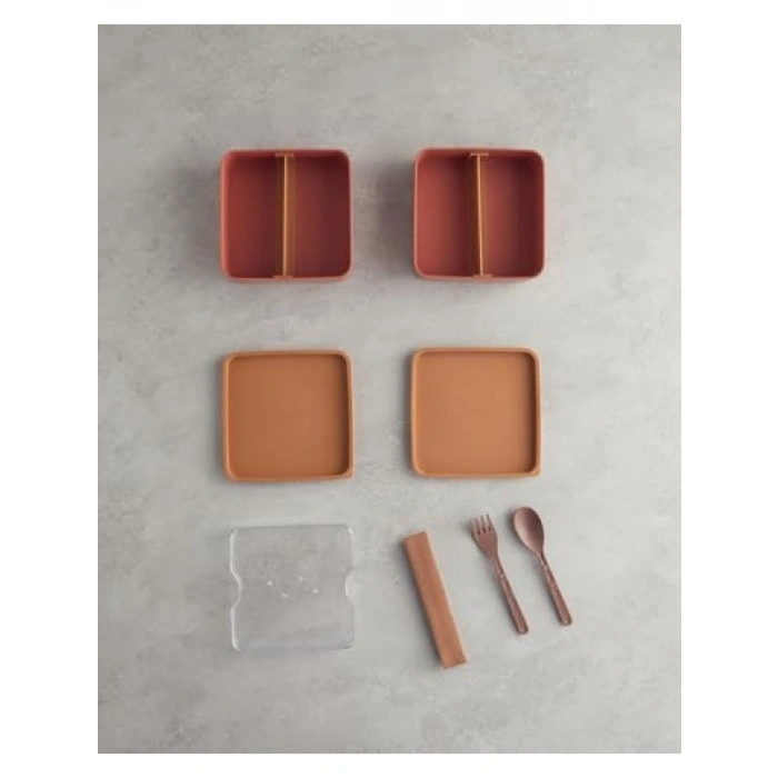 2 Katlı Turuncu Plastik Lunch Box - 720 ml + 720 ml