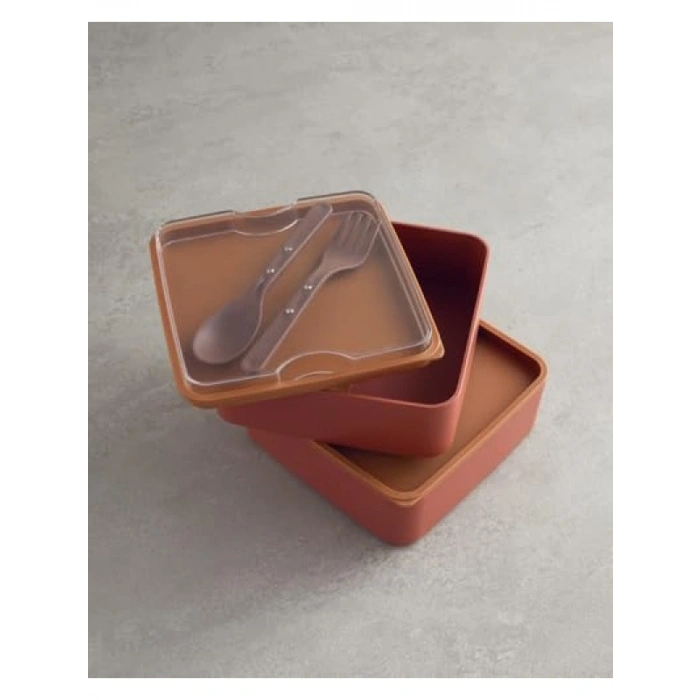 2 Katlı Turuncu Plastik Lunch Box - 720 ml + 720 ml