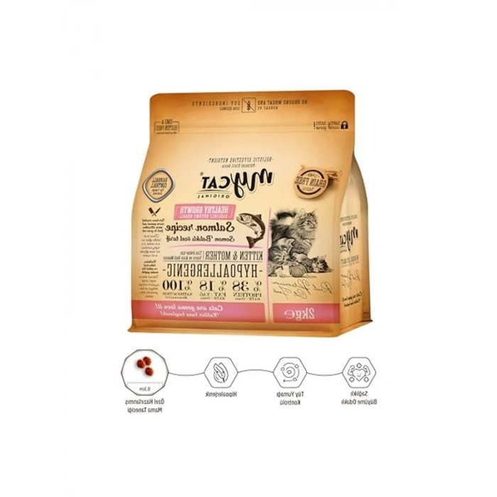 2 Kg Az Tahıllı Yavru ve Anne Kedi Maması, Somon Balıklı