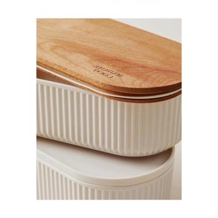 2li Ahşap Kapaklı Saklama Kabı - 1000 ml Kapasite