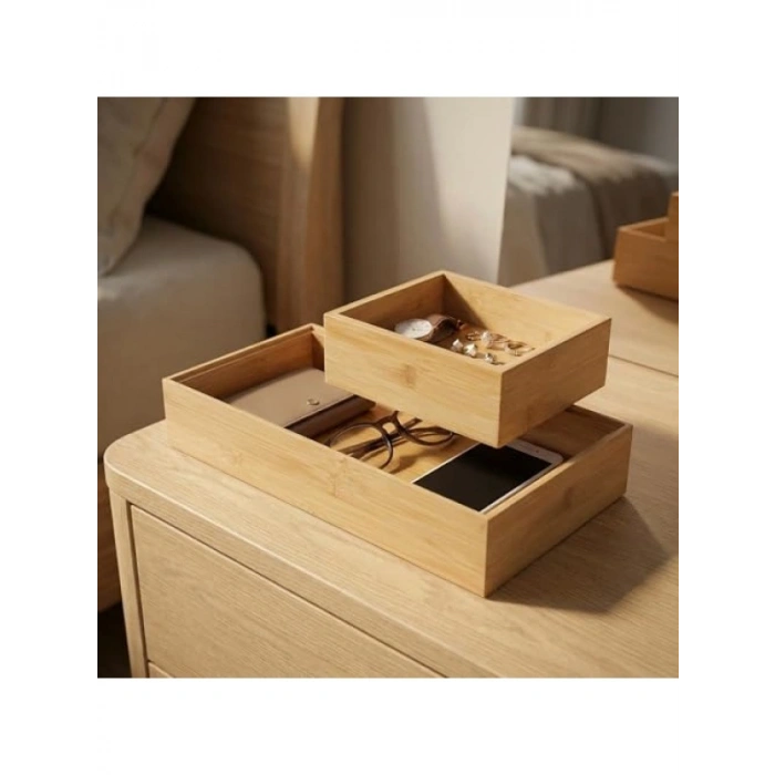 2li Bambu Organizer Seti - Banyo, Mutfak ve Ofis Düzenleyici