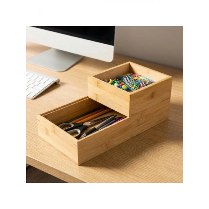 2li Bambu Organizer Seti - Banyo, Mutfak ve Ofis Düzenleyici