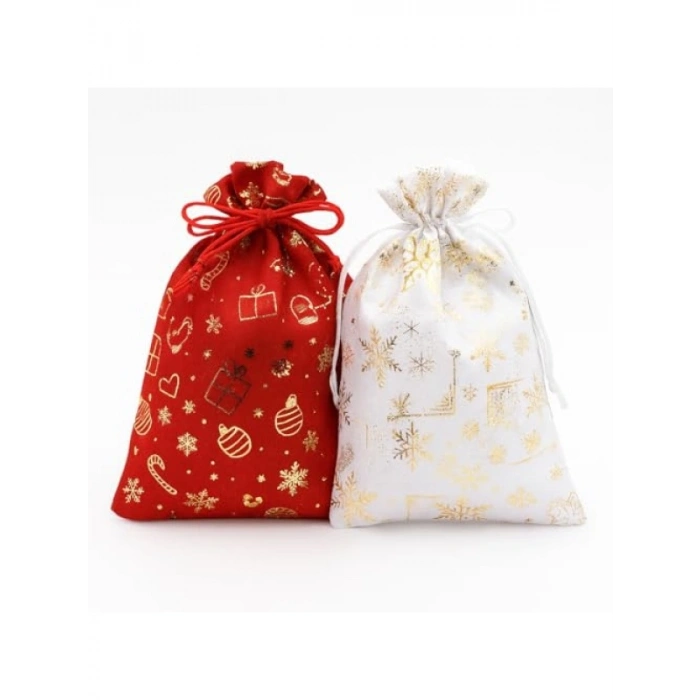 2li Kırmızı ve Beyaz Yılbaşı Hediye Kesesi