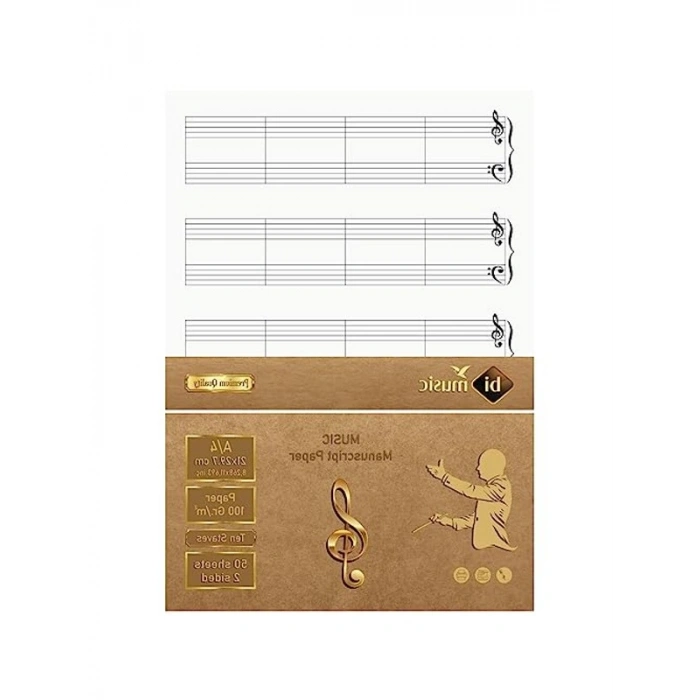 2li Piyano Nota Kağıdı, 50 Sayfa Arkalı-Önlü Tasarım