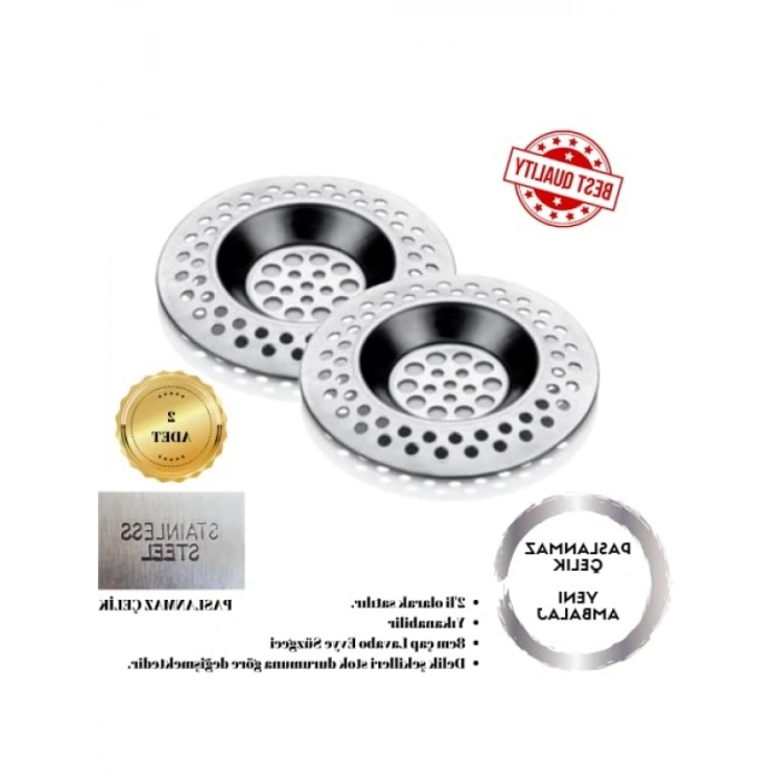 2li Pratik Lavabo Süzgeci Seti, Metalik, 8 cm