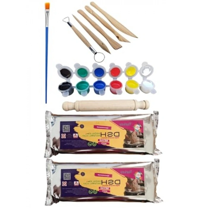 2li Seramik Başlangıç Seti, 1000 Gr Kil Hamuru ile