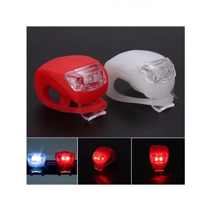 2li Set Silikon Bisiklet Işığı - 3 Farklı Yanma Modu, Kırmızı ve Beyaz