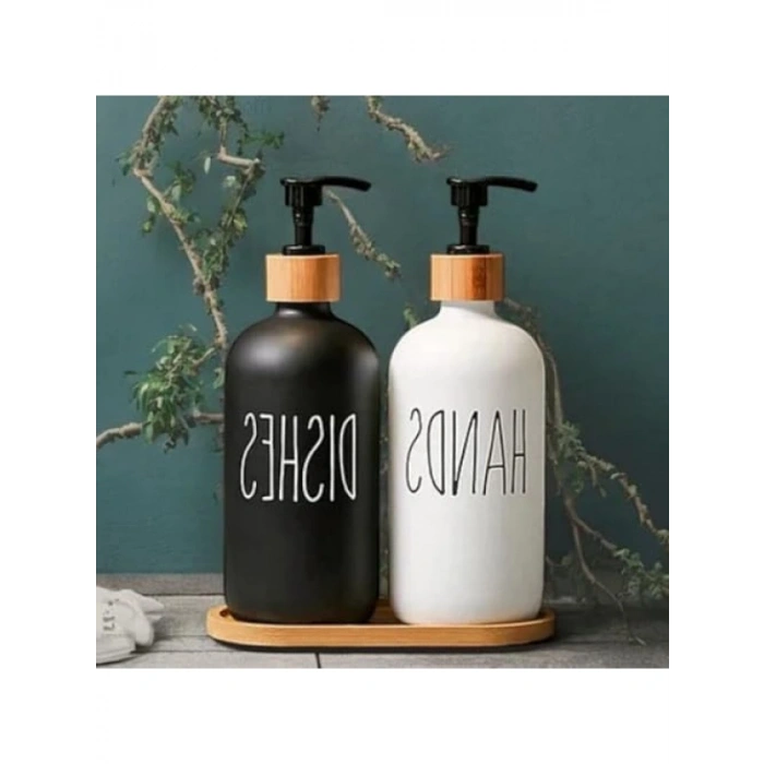 2li Siyah Beyaz Sıvı Sabunluk Seti - 500 ml Kapasiteli