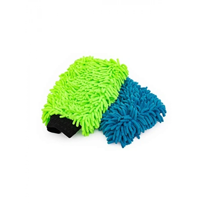2li Şönil Mikrofiber Yıkama Eldiveni - Kireç Yeşili ve Mavi