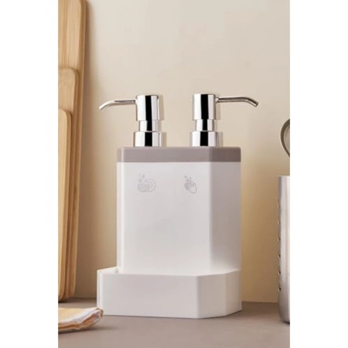 2li Süngerlik ve Sıvı Sabunluk Seti - Kahverengi