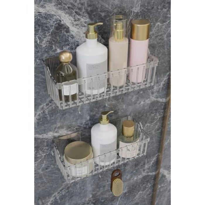 2li Yapışkanlı Banyo Rafı - Düzenleyici Organizer