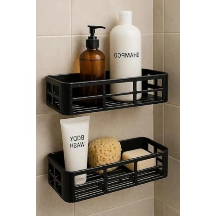 2li Yapışkanlı Plastik Banyo Duş Rafı