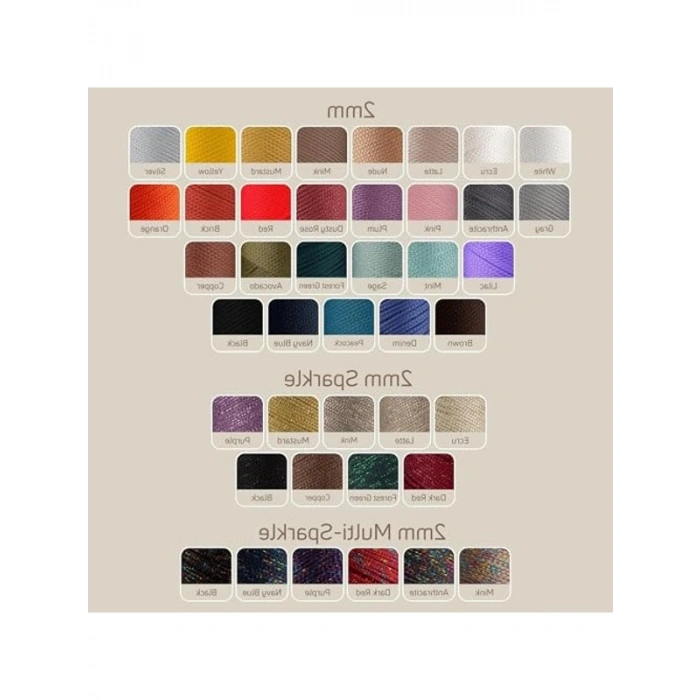 2 mm Kalınlığında 200 gr Polyester Makrome İpi, 230 m Uzunluğunda