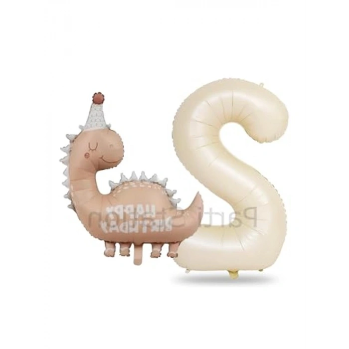 2 Yaş İçin Dinozor Temalı Krem Rakam Balon Seti, Doğum Günü