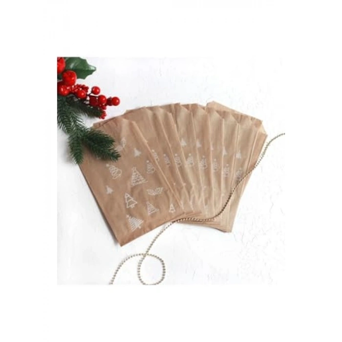 20 Adet Çam ve Kar Desenli Kese Kağıdı Seti (11x20 cm)