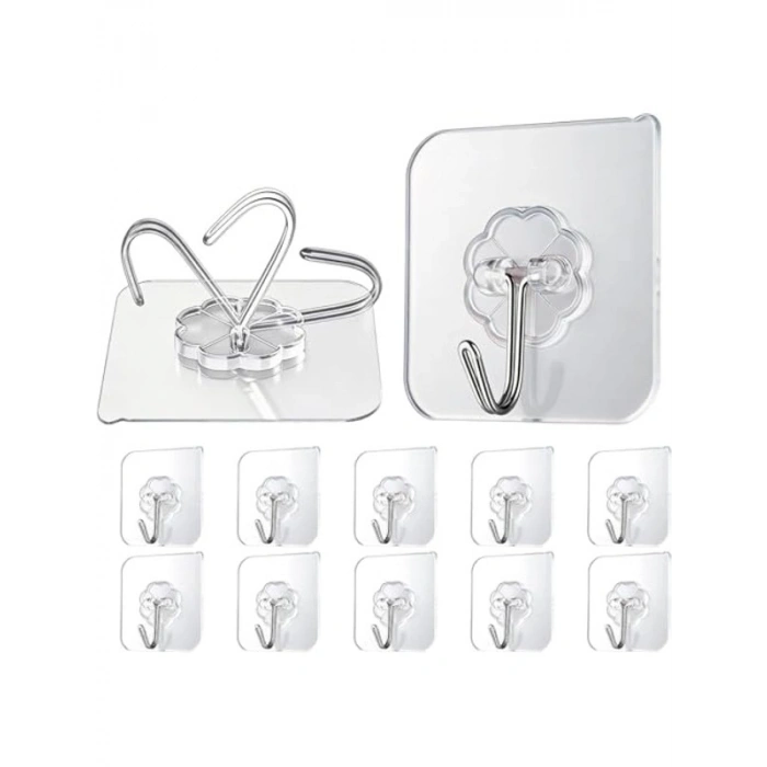 20 Adet Güçlü Yapışkanlı Şeffaf Duvar Askısı, Kapı Arkası Organizer