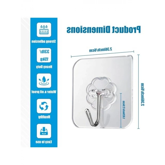 20 Adet Güçlü Yapışkanlı Şeffaf Duvar Askısı, Kapı Arkası Organizer