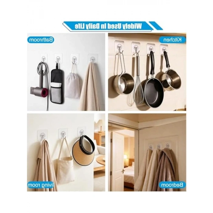 20 Adet Güçlü Yapışkanlı Şeffaf Duvar Askısı, Kapı Arkası Organizer