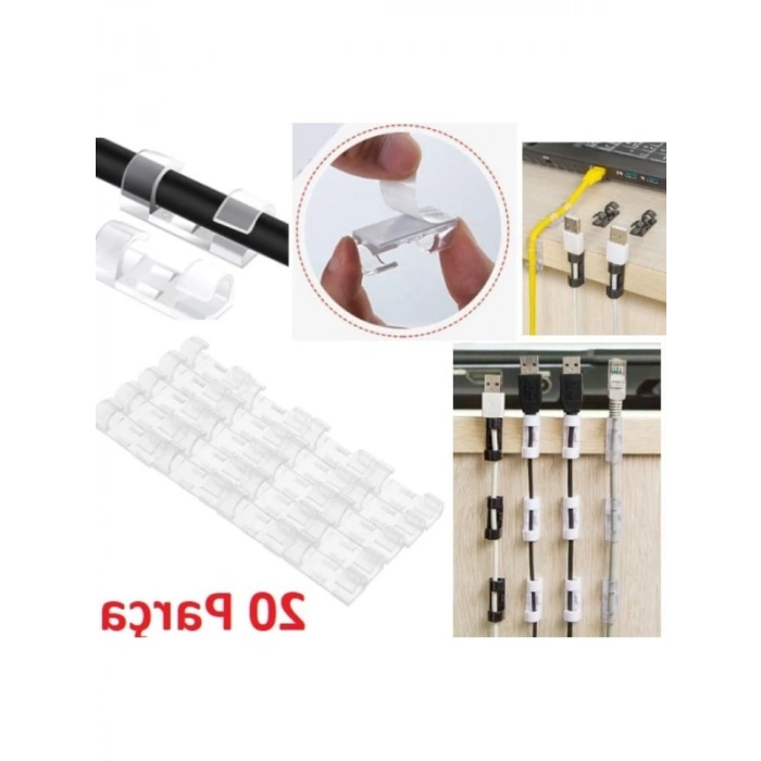 20 Adet Yapışkanlı Kablo Düzenleyici Klips Seti