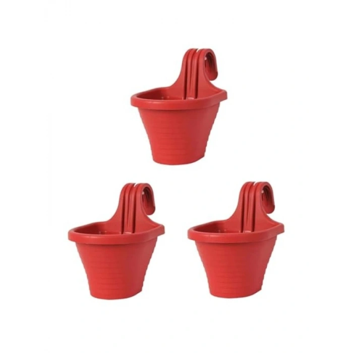 20 cm Askılı Kırmızı Balkon Saksı - 3 Adet, 3 Litre Kapasite