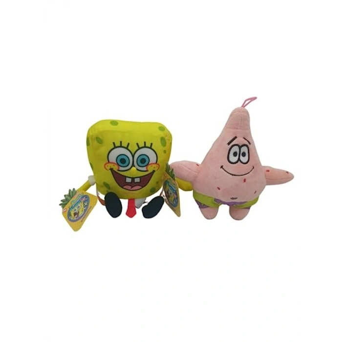 20 cm Boyutunda 2 Adet Peluş Karakter, Sevimli Tasarımlı Sünger Bob ve Patrick