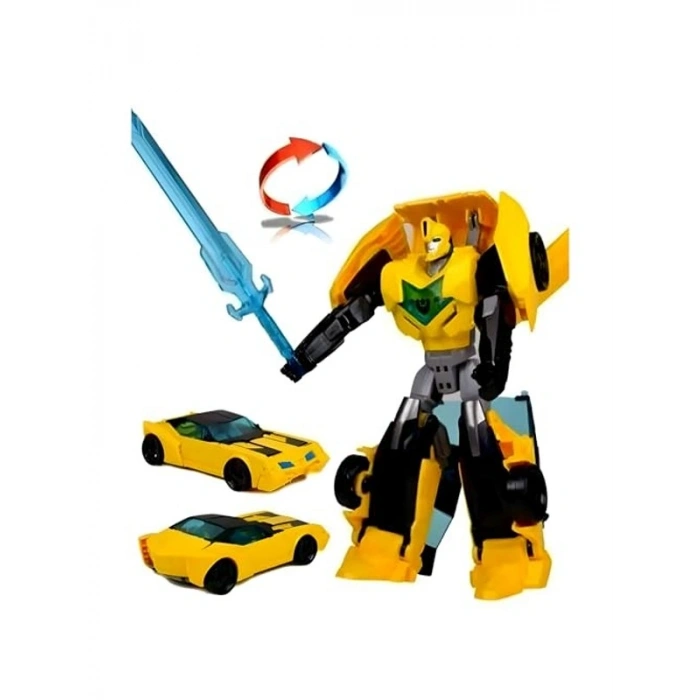 20 cm Metal Gövdeli Dönüşen Robot, Sarı Renkli Araba ve Tır Modeli