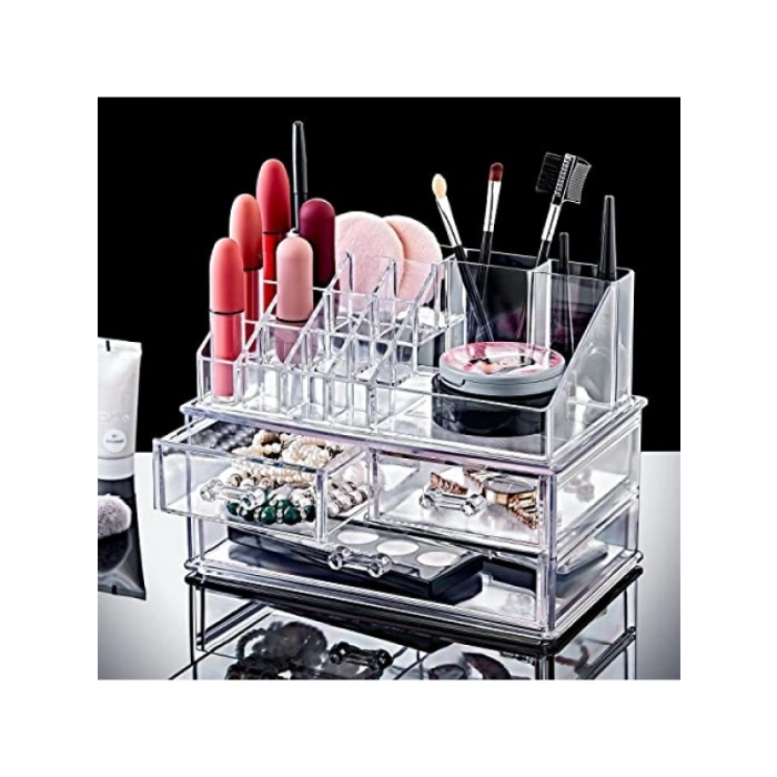 20 Gözlü Akrilik Makyaj Organizeri - Üç Çekmeceli