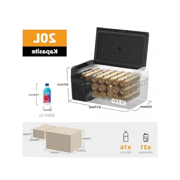 20 Litre Kapasiteli Kompresörlü Oto Buzdolabı, 12/24 Volt