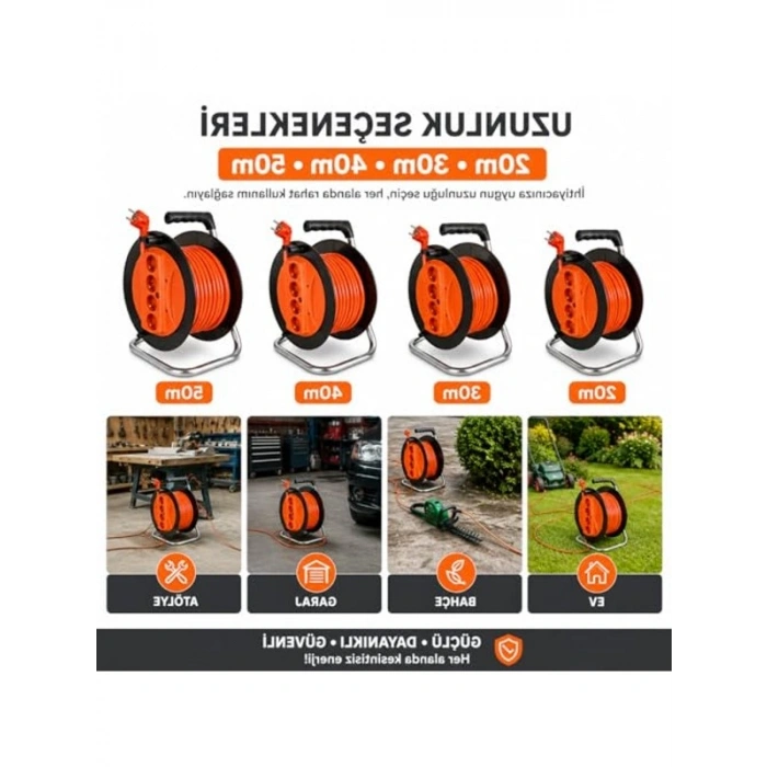 20 Metre Makaralı Uzatma Kablosu, 3x2.5mm Güçlü ve Dayanıklı