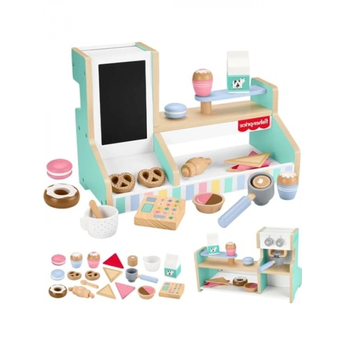 20 Parçalı Ahşap Kahve Dükkanı Oyun Seti