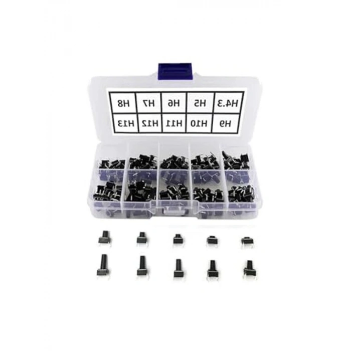 200 Adet 6x6mm Tact Buton Seti, 4 Pinli Dokunmatik Anahtar