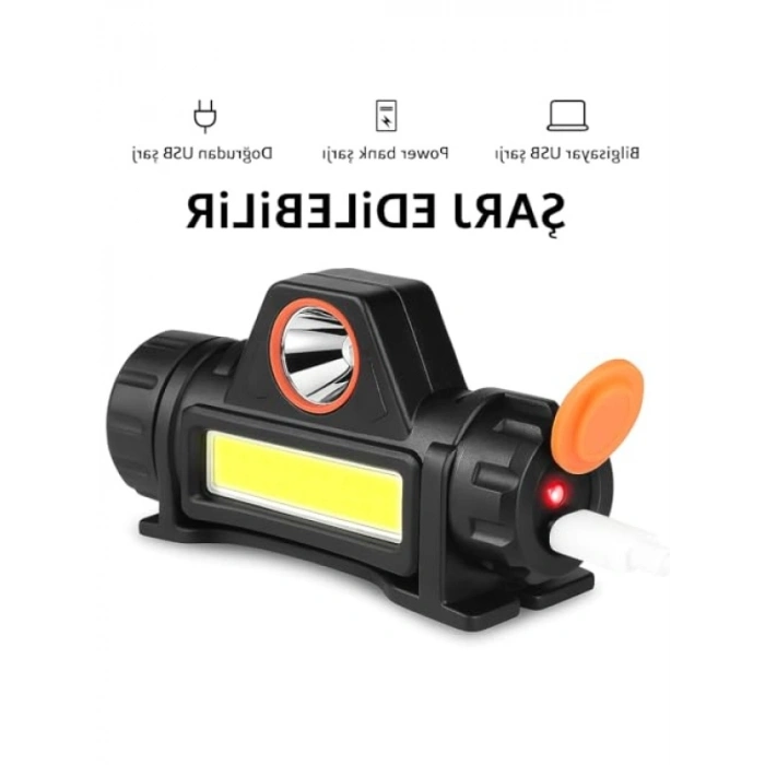 200 Lümen Güçlü Aydınlatmalı Mini LED Kafa Feneri, USB Şarj Edilebilir